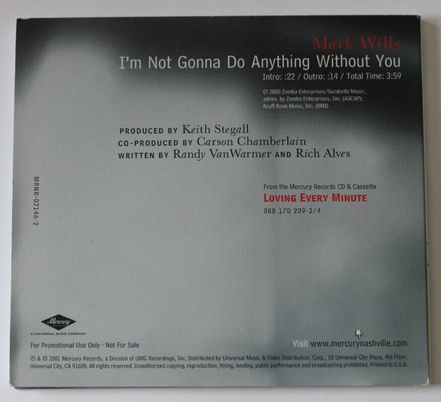 Mark Wills - I'm Not Gonna Do Anything Without You Promo (CD) Digi Pack Foto 4 de 4