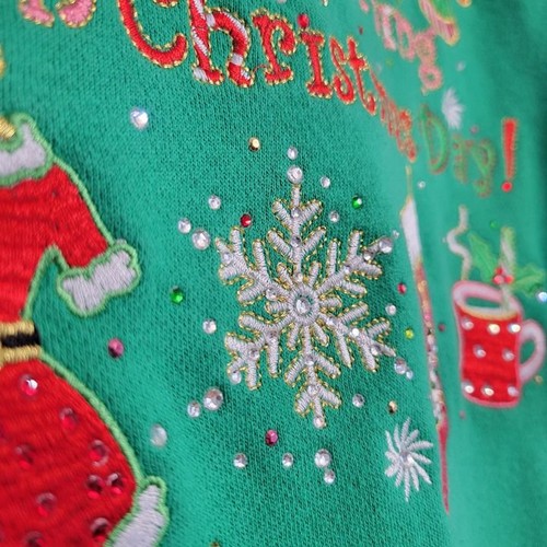 Quacker Factory Only A Morning Person Christmas Day Sweatshirt XL Green - Picture 4 of 10
