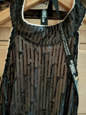 Ladies Pretty Little Thing Black Sequin Halter Neck Long Party
