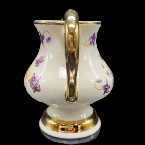 Sucrier et crémier vintage ancien reproduction or 22 K crème fleurie - Photo 12 sur 15