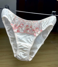 Vintage Light Silky Polyester Hi Cut Panty Bikini Sheer Floral Lace Briefs Sz.5