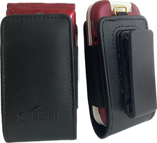 Open Top Leather Pinch Clip Case fits CoolPad Snap Flip phone