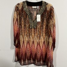 Chico's Top Women's Size 3 Kaikoura Citrus Blast Tropic Delight 3/4 Sleeve Tunic