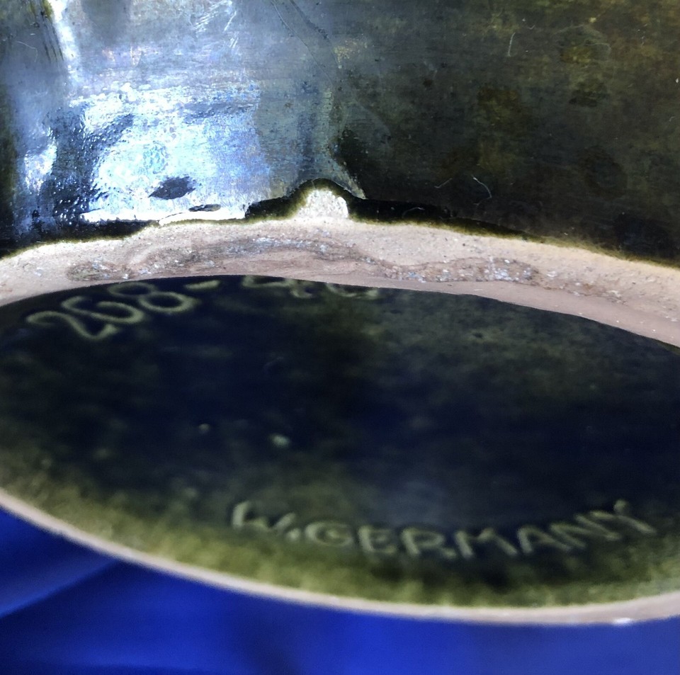 WEST GERMAN VINTAGE LARGE GREEN/YELLOW CERAMIC FLOOR VASE SCHEURICH