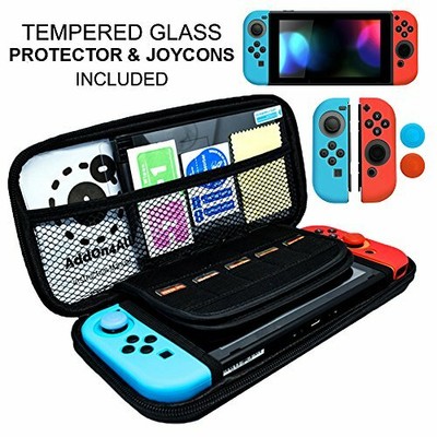 Nintendo Switch Case, Compact Playstand, Tempered Glass Screen Protector, Joy-Con Silicone Grips And Caps Red And Blue, 20 Games Storage Capacity. (600300106046)