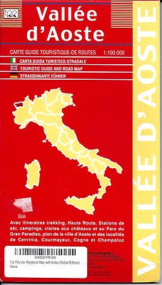 Map of Vallee d'Aoste region, Italy,  Litografia Artistica Cartografica, Valley