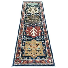 2'6"x7'10" Blue Caucasian Akstafa Design All Wool Hand Knotted Runner Rug R20990