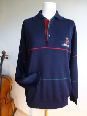 Mens Jumper Knitted Sweater Size L Mens Dark Blue Colours Of The World Vintage 