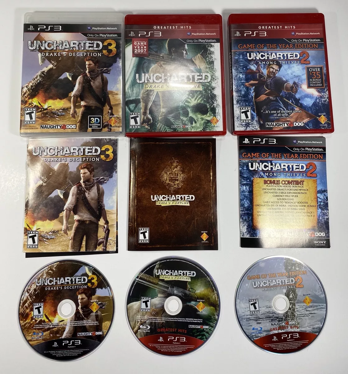 PS3 UNCHARTED 1, 2, & 3 game bundle All With Manuals