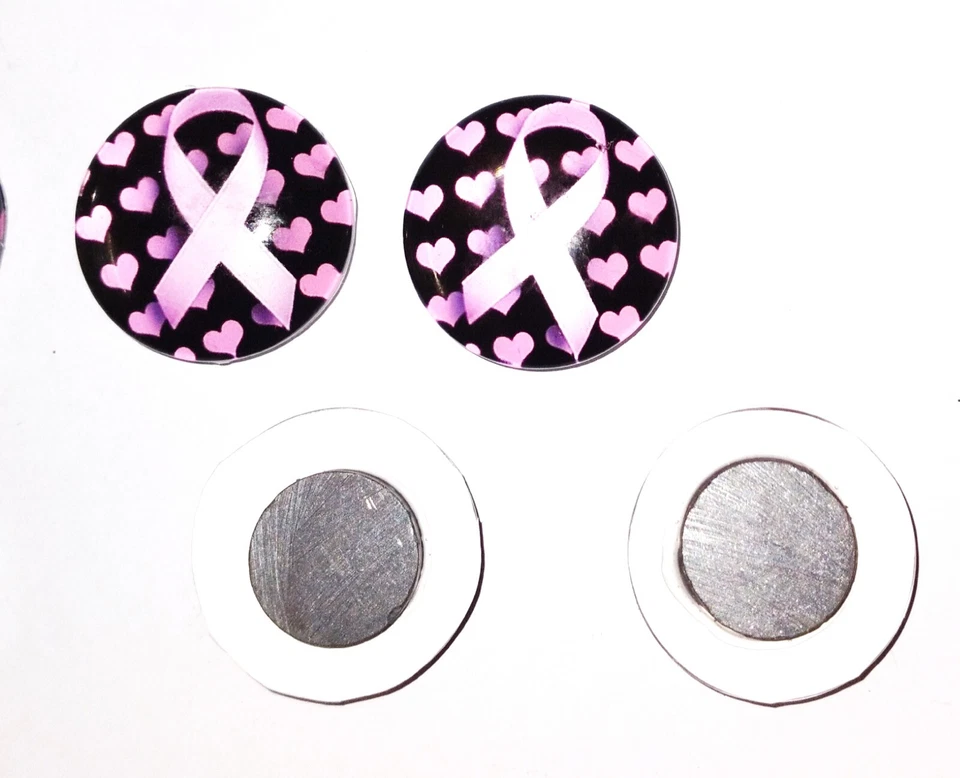 PINK RIBBON Breast Cancer AWARENESS Glass Magnet 10pc Set - Handmade - Image 2 of 2