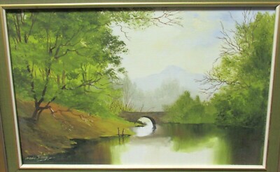 DAVID JAMES BRIDGE OVER THE RIVER ORIGINAL OIL ON CANVAS LANDSCAPE PAINTING