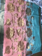 Light Pink & Mint Silk Saree With Gold Thread Work. Indian Asian. Wedding Party