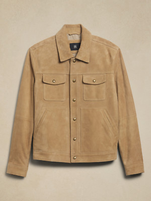 Leather Trucker Jacket for Men Beige Pure Suede Custom Made Size S M L XXL 3XL