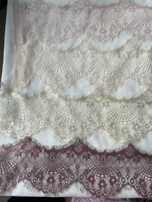 Lot 4 Lace Mauves Cream Apricot Pink Eyelash Chantilly Floral Scalloped  18''x4 