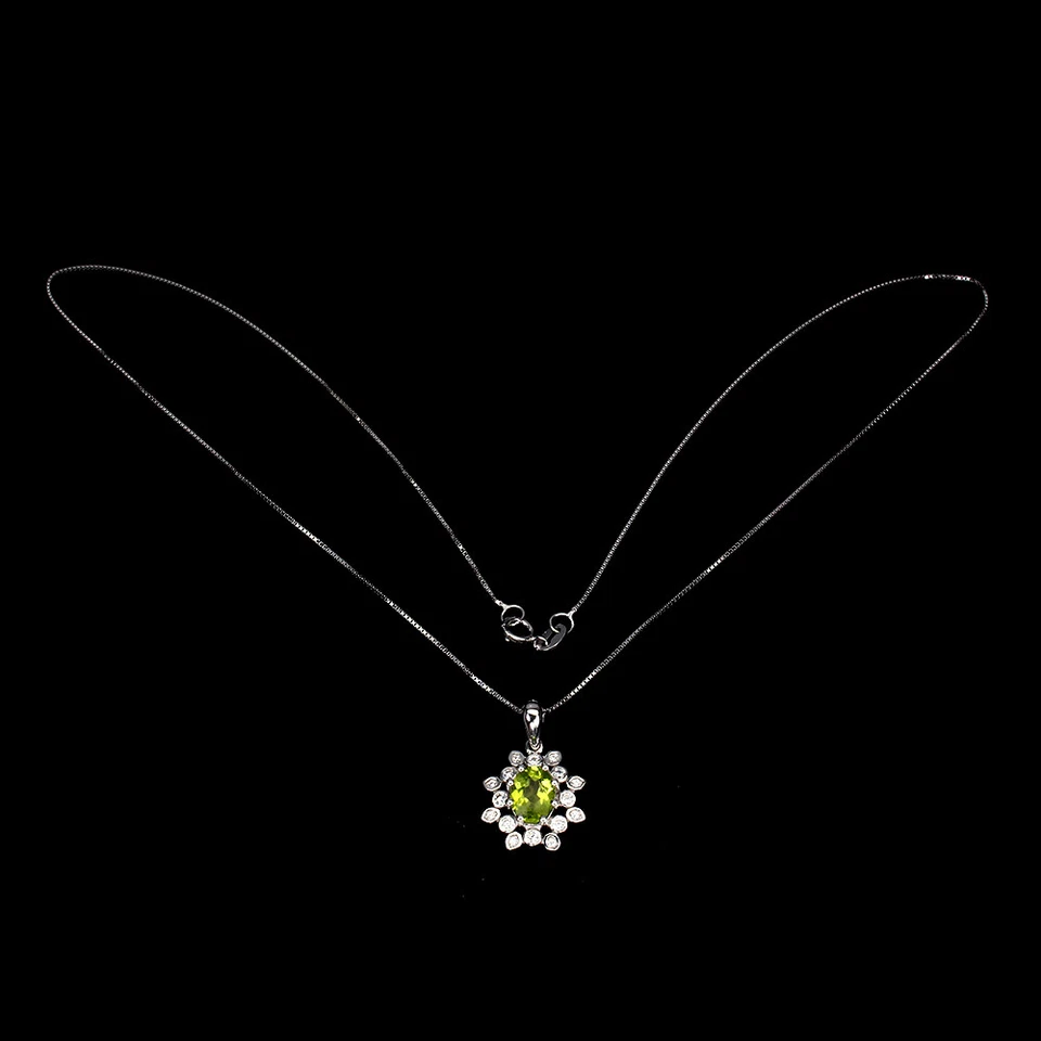 925 Sterling Silver Necklace Oval Peridot 8x6mm Simulated Cz Gemstone Jewelry - Image 3 of 4