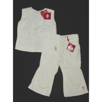 $209 NWT Oilily 104 3 3T 4 4T Set White Cotton Embroidered Capri Tank Outfit