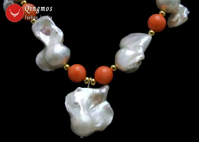 Collar colgante barroco de perlas blancas nucleares de 20-35 mm para mujer coral rosa 17"" Foto 3 de 4
