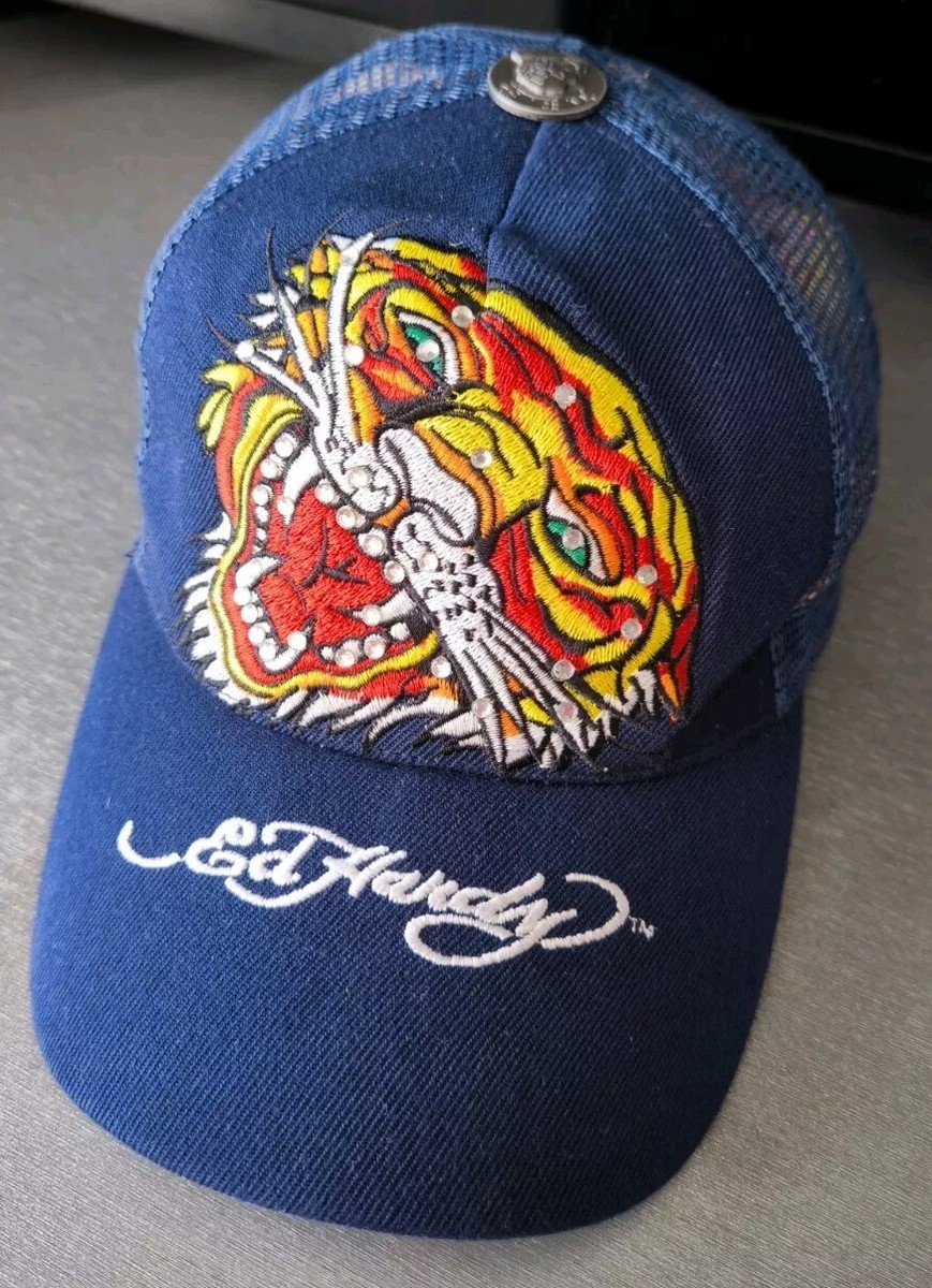 VINTAGE ED HARDY BY CHRISTIAN AUDIGIER TIGER SNAPBACK TRUCKERS HAT
