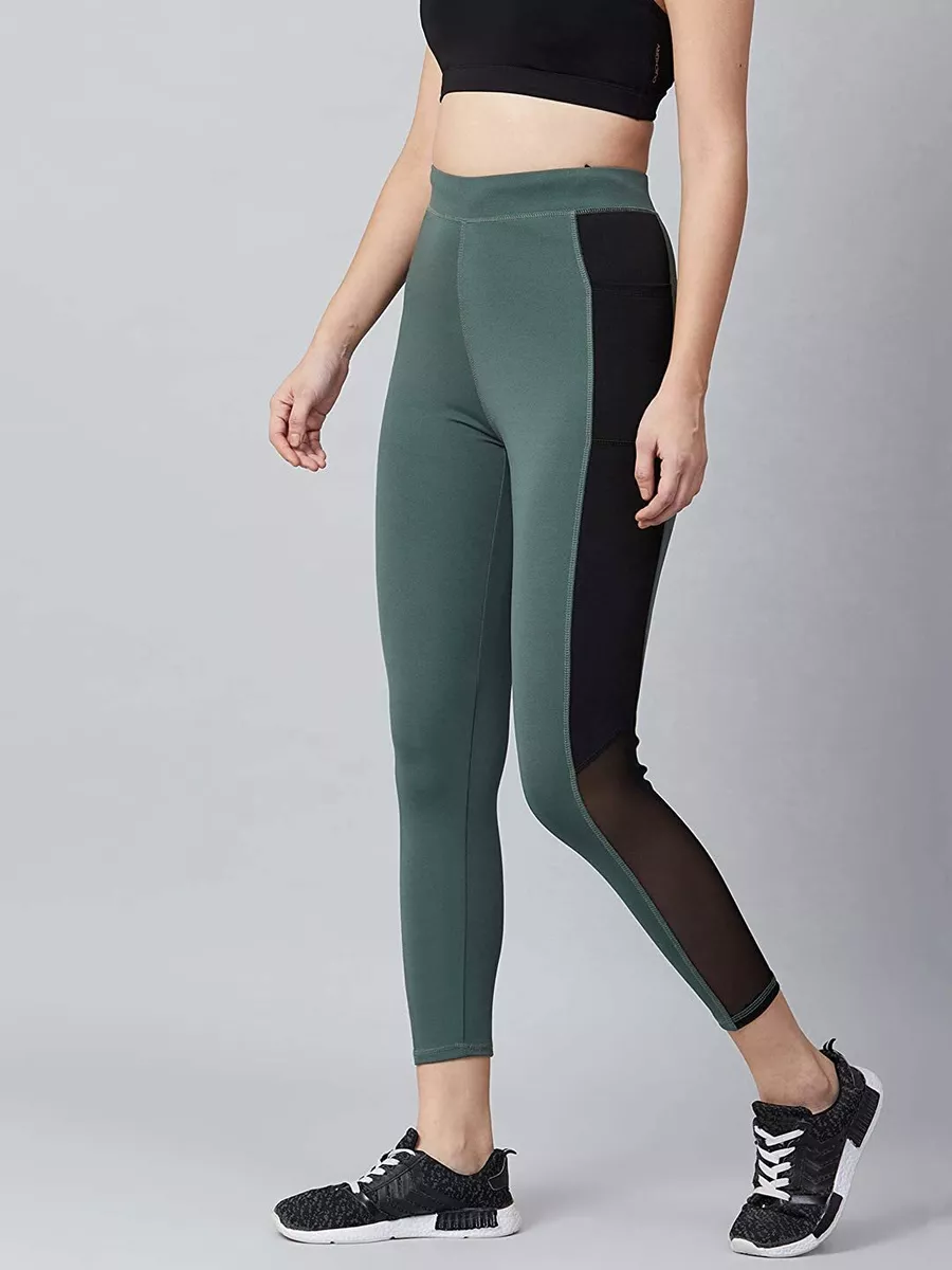 Women's Skinny Fit Polyester Blend Yoga Pants Gym Workout Leggings  Green/Black