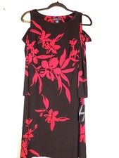 American Living Floral Cutout-Shoulder Dress BlackRed 10