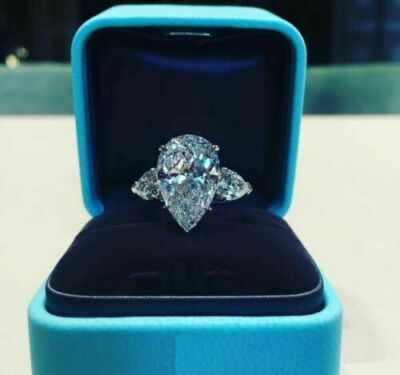 Pear Cut 3.50Ct Three Diamond White Gold Over Engagement Ring Simulated Size 9.5