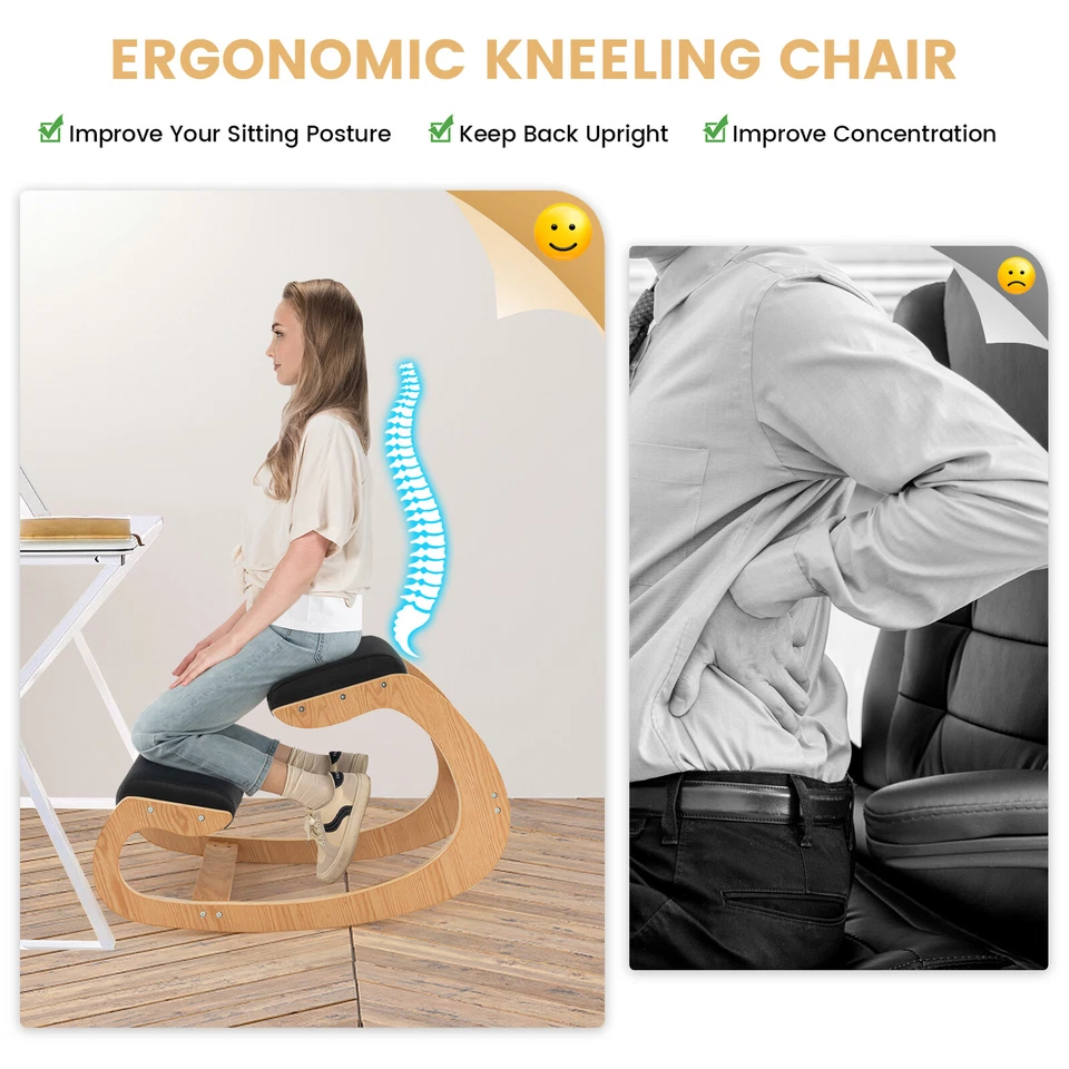 Giantex Ergonomic Kneeling Chair Wood Rocking Posture Chair w/ Soft Cushion - image 3 of 4
