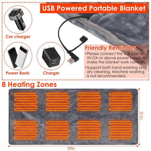 Winter Heated Poncho Shawl Wrap USB Powered Heating Blanket w/ Zipper Washable - Picture 4 of 9