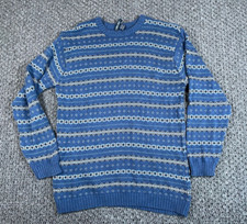 VTG Fair Isle Pattern Sweater Adult Large Blue Crewneck Chunky Cotton Knit Ski