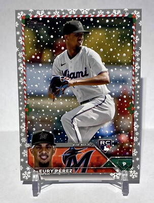 2023 Topps Holiday Eury Perez RC Metallic Parallel H85 Miami Marlins