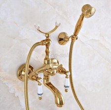 Luxury Gold Brass Wall Mount Clawfoot Bath Tub Faucet with Hand Shower Mixer Tap