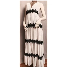 True Decadence Unique White w/Black Lace Maxi Dress L