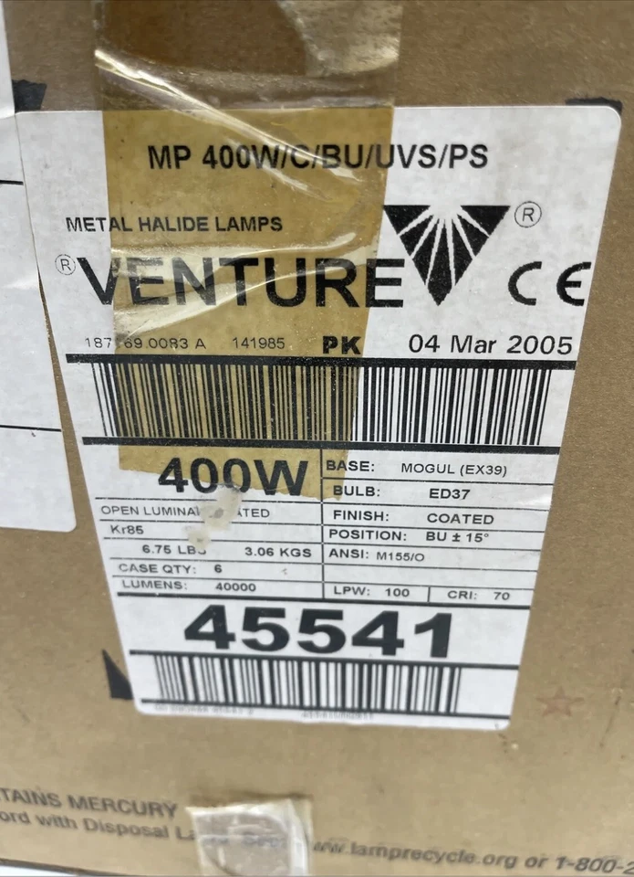 Box 6 Pic REPLACEMENT BULB FOR VENTURE LIGHTING 45541 400W 135V - Image 2 of 4