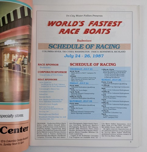 1987 Columbia Cup Tri-Cities Washington Race Budweiser Inboard Champ Program VTG - Picture 3 of 7