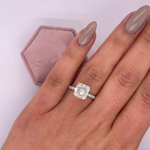 Anillo de compromiso platino 3,30 quilates IGI GIA laboratorio creado diamante talla cojín - Imagen 3 de 10