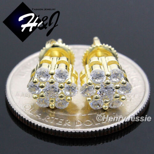 925 STERLING SILVER 8MM BLING CUBIC ZIRCONIA ROUND GOLD PLATED STUD EARRING*G68 - Picture 1 of 3