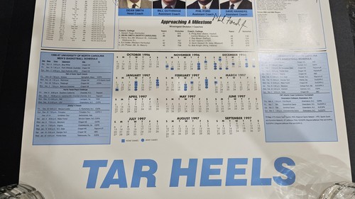 1996-1997 UNC Tarheels Basketball Signed Calendar Poster Dean Smith Vince Antawn - Picture 7 of 8