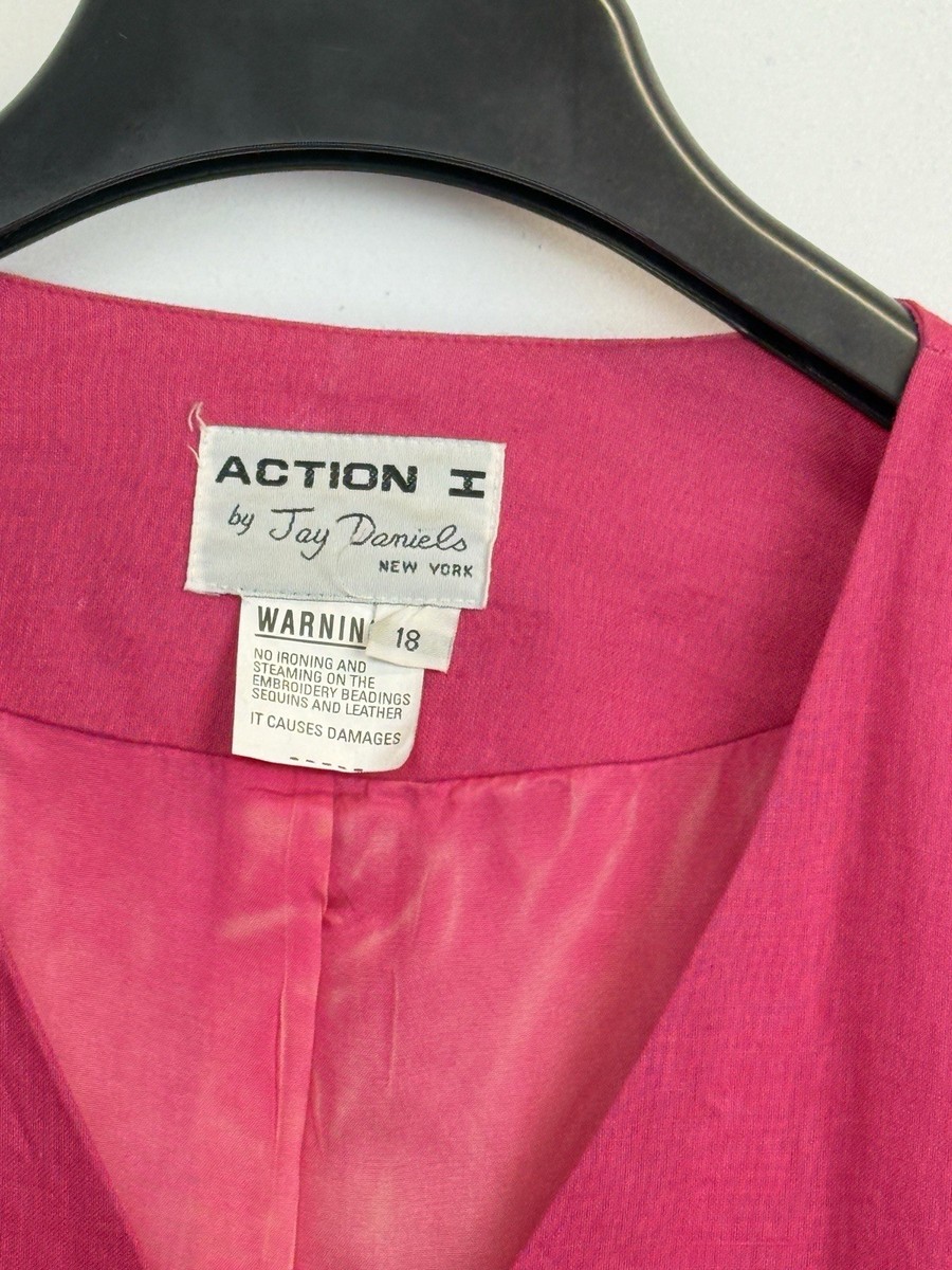 Vintage Action I  Jay Daniels Skirt Set Sz  18 Pink Beaded Lined Short Sleeve View 3