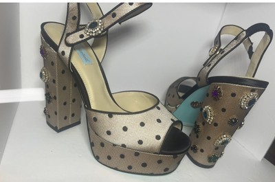 Betsy Johnson Black Lac And Rhinestone Platform Heeled High Heels 7.5 NIB RARE