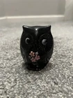 Vintage Fenton hand Painted Black Onyx Glass Hooty Owl Figurine