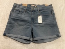 NEW Levi  s Shorts Women  s 12/31 Denim Rolled Cuffs Blue Mid Length Mid Rise