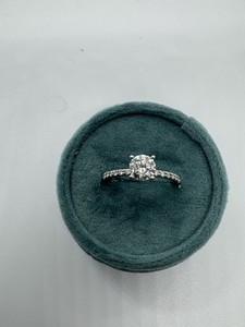 14K White Gold Round Diamond Solitaire w/ Accents Engagement Ring, Sz 7 0.75ctw