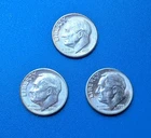 1955 P D S Roosevelt Dime Year Set 90% Silver 3 Coin Lot PDS Uncirculated