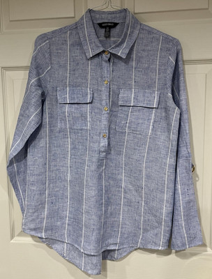 Ellen Tracy Linen Tunic Top Med Lagenlook Coastal Resort Lightweight Relaxed