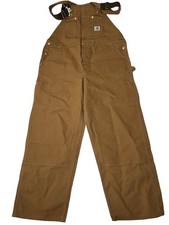 Carhartt Bib Work Overall Men Sz 42x32 Brown Camel Pockets Overalls Made In USA