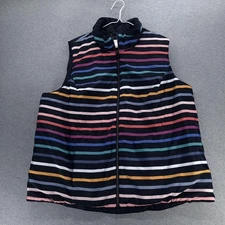 CJ Banks Vest Womens 2X Navy Reversible Quilted Puffer Stripe Sleeveless