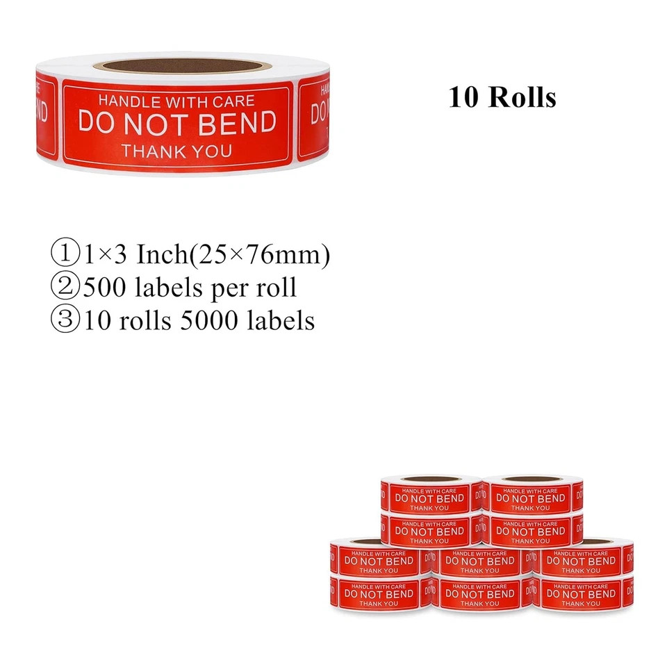Fragile Shipping Warning Labels - 5000 Do Not Bend Stickers for Careful Handling - Image 4 of 4