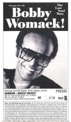 Bobby  Womack  Womagie Tour 1988 Hamburg  Ticket / Konzertkarte / Eintrittskarte