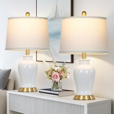 Modern Ceramic Table Lamps Set of 2, 23" White Ceramic Lamps for Living Room,...