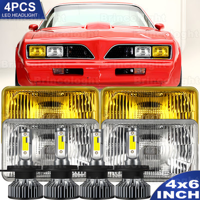 4pcs For 1977-1981 Pontia Firebird Trans AM 4x6'' LED Headlights Hi/Lo Beam DRL A