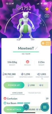 Shiny Mewtwo Research L15 Rare Pokemon GO